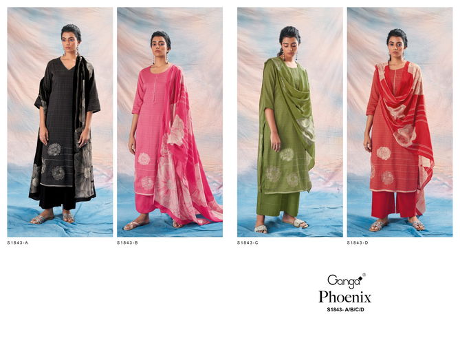 Phoenix 1843 By Ganga Cotton Silk Printed Suits Catalog